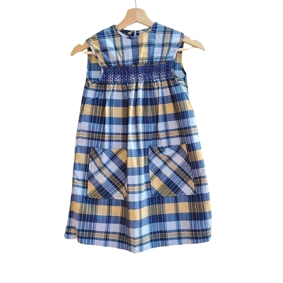 Karp Other - Karp Kid's Plaid Dress, Smocking, Blue And Yellow, Size 12 Kids